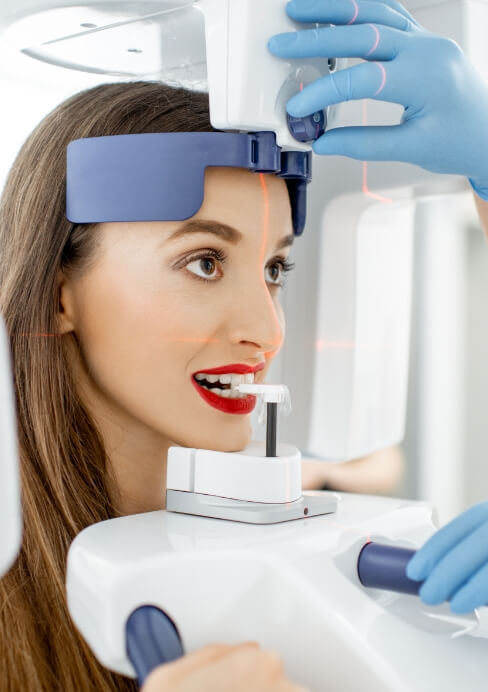 Dental patient receiving panoramic digital dental x rays