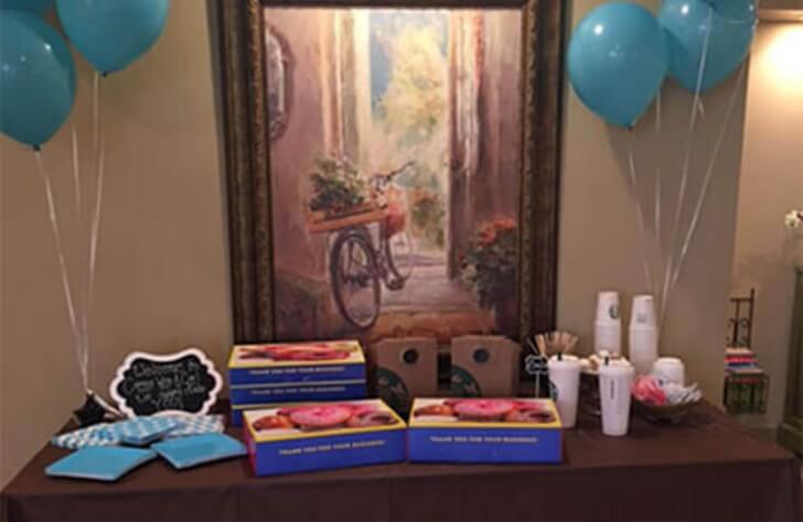 Donuts and decorations in the dental office for community event