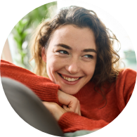 Woman smiling on couch